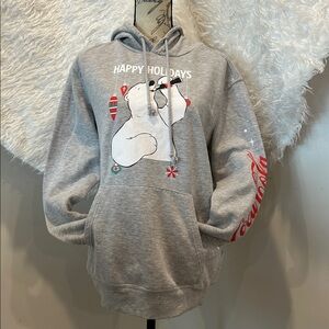 Coca-Cola Polar Bear Hoodie Mens Medium Gray Christmas Sweatshirt Happy Holidays
